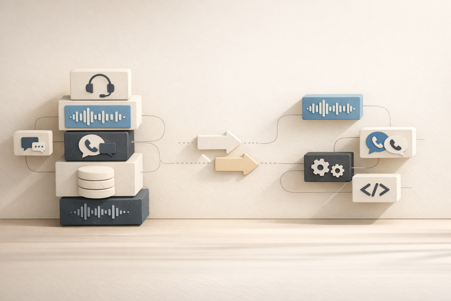 Notion-style illustration showing migration from a managed voice AI stack to a custom LiveKit stack